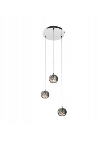 Nowoczesna lampa wisząca CRYSTAL na srebrnym stelażu, 3-punktowe oświetlenie do salonu i sypialni.