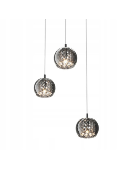 Nowoczesna lampa wisząca CRYSTAL na srebrnym stelażu, 3-punktowe oświetlenie do salonu i sypialni.