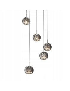Lampa wisząca CRYSTAL ZUMLINE w eleganckim srebrze z 5 kloszami szklanymi, idealna do nowoczesnych wnętrz. 2