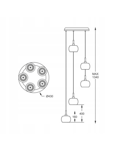 Lampa wisząca CRYSTAL ZUMLINE w eleganckim srebrze z 5 kloszami szklanymi, idealna do nowoczesnych wnętrz.