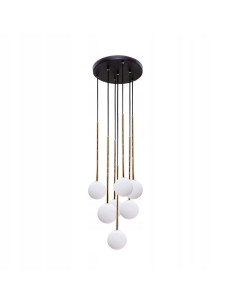 Nowoczesna lampa wisząca ALI Zuma Line z 7 punktami świetlnymi w eleganckim stylu czarno-złoto-białym, 180 cm