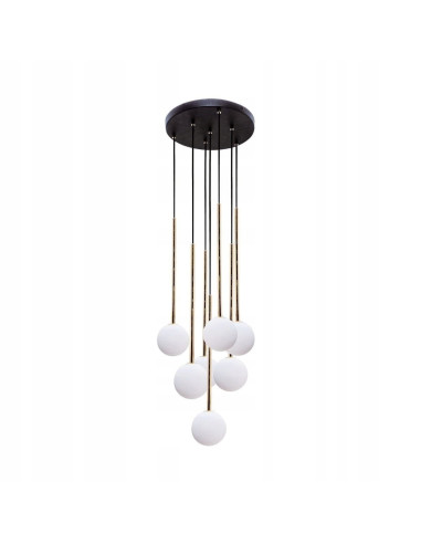 Nowoczesna lampa wisząca ALI Zuma Line z 7 punktami świetlnymi w eleganckim stylu czarno-złoto-białym, 180 cm