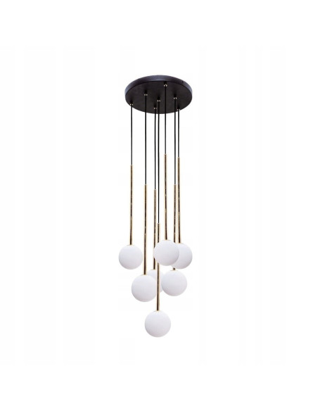 Nowoczesna lampa wisząca ALI Zuma Line z 7 punktami świetlnymi w eleganckim stylu czarno-złoto-białym, 180 cm