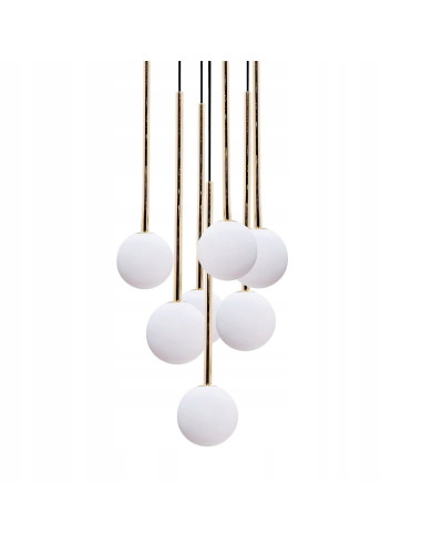 Nowoczesna lampa wisząca ALI Zuma Line z 7 punktami świetlnymi w eleganckim stylu czarno-złoto-białym, 180 cm