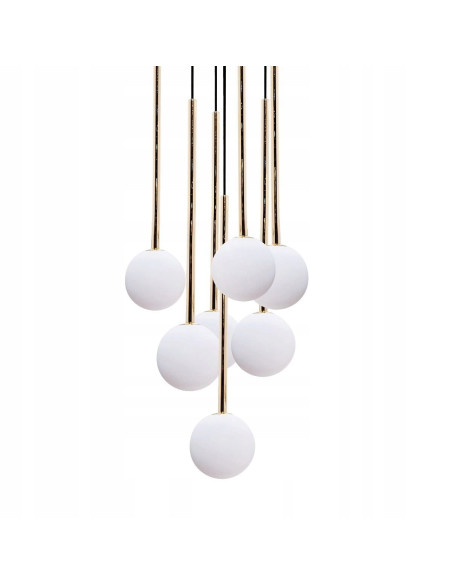 Nowoczesna lampa wisząca ALI Zuma Line z 7 punktami świetlnymi w eleganckim stylu czarno-złoto-białym, 180 cm