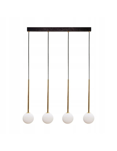 Lampa wisząca ALI G9 z 4 źródłami światła, czarno-złota, nowoczesny design do salonu i biura, metalowo-szklana.