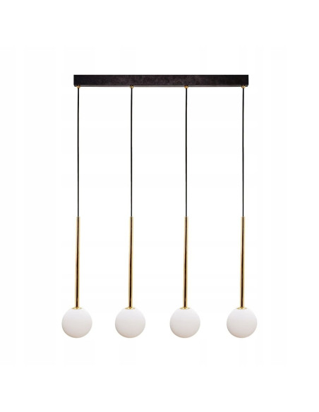Lampa wisząca ALI G9 z 4 źródłami światła, czarno-złota, nowoczesny design do salonu i biura, metalowo-szklana.