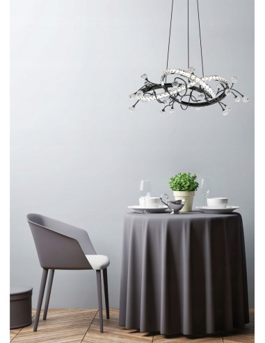 Nowoczesna lampa wisząca MAIA LED w czarnym chromie - elegancki żyrandol do salonu i biura z zintegrowanym źródłem światła.