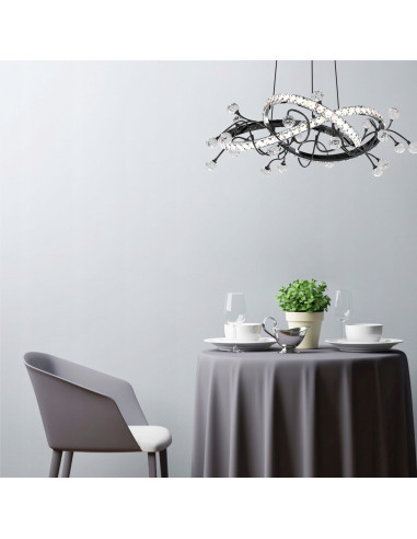 Nowoczesna lampa wisząca MAIA LED w czarnym chromie - elegancki żyrandol do salonu i biura z zintegrowanym źródłem światła.