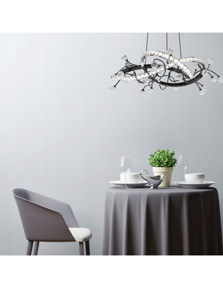 Nowoczesna lampa wisząca MAIA LED w czarnym chromie - elegancki żyrandol do salonu i biura z zintegrowanym źródłem światła.