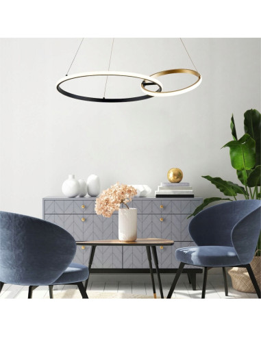 Lampa sufitowa RANDA LED - nowoczesna czarno-złota lampa z regulacją barwy światła do jadalni i sypialni