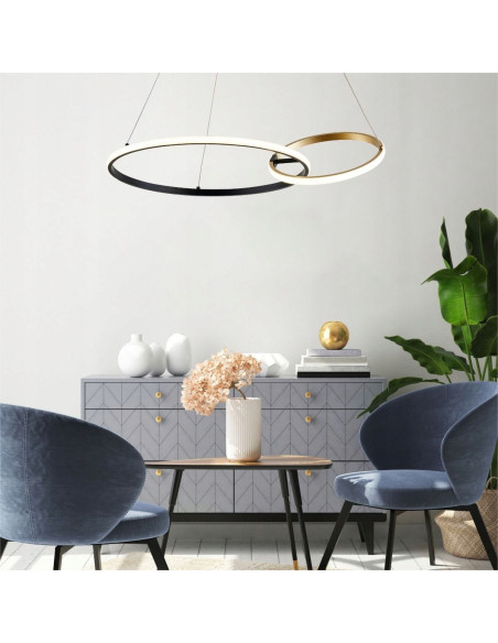 Lampa sufitowa RANDA LED - nowoczesna czarno-złota lampa z regulacją barwy światła do jadalni i sypialni