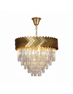 Kryształowa lampa stropowa LYON z złotym wzorem jodełkowym - eleganckie oświetlenie do salonu i biura