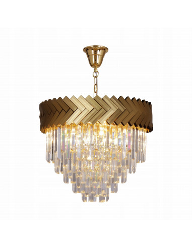 Kryształowa lampa stropowa LYON z złotym wzorem jodełkowym - eleganckie oświetlenie do salonu i biura