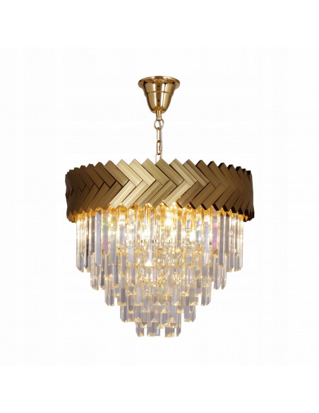 Kryształowa lampa stropowa LYON z złotym wzorem jodełkowym - eleganckie oświetlenie do salonu i biura