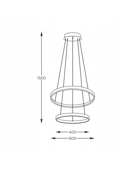 Lampa wisząca BRENO 50W LED z podwójnymi obręczami, czarna, nowoczesna, idealna do biur i wnętrz domowych.