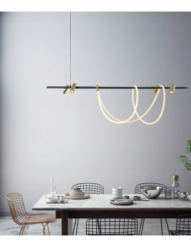 Lampa wisząca BALBO Zuma Line - eleganckie oświetlenie LED 5000 lumenów do biura i jadalni, czarna, nowoczesny design