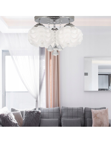 Plafon LED SADA z kryształami, nowoczesny design w kolorze biało-srebrnym do salonu, sypialni i jadalni