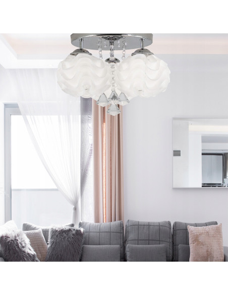 Plafon LED SADA z kryształami, nowoczesny design w kolorze biało-srebrnym do salonu, sypialni i jadalni