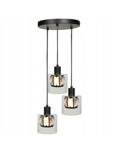 Lampa wisząca Elmo Glamour - czarna z przezroczystym kloszem, 3 źródła światła do stylowego wnętrza