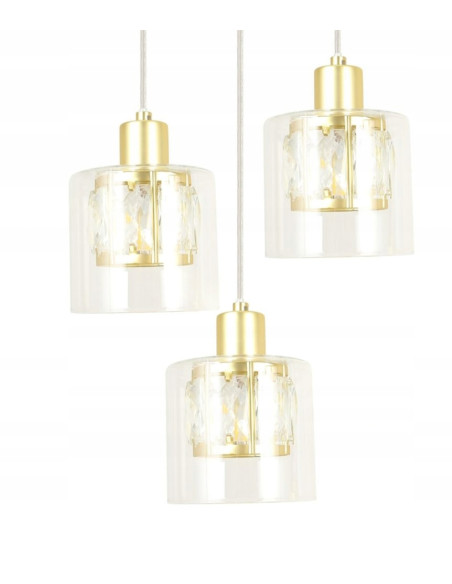 Elegancka lampa wisząca ELMO z kryształowymi kloszami, 3 źródła światła, idealna do jadalni i salonu