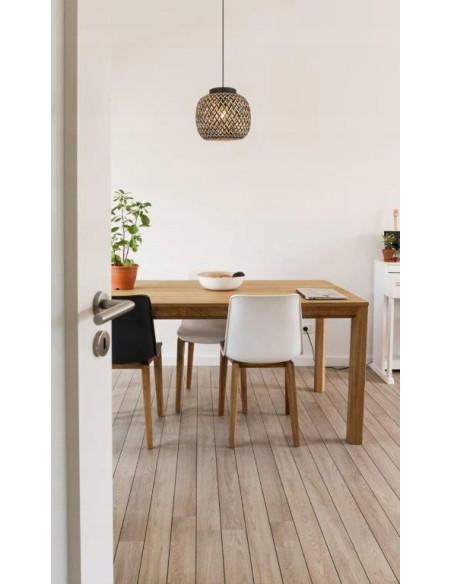 Lampa wisząca ELAINE z bambusa i metalu, 120 cm, czarna, nowoczesny design do biura i salonu