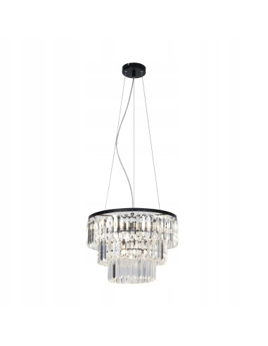 Lampa wisząca TIFANNY P17127-4 w glamour, czarna z kryształami, 4-punkty E14, idealna do eleganckich wnętrz