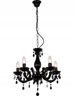 Lampa sufitowa glamour MAGNOLIA z kryształowymi detalami, 5 źródeł światła, czarna, elegancka ozdoba do wnętrz