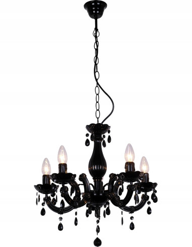 Lampa sufitowa glamour MAGNOLIA z kryształowymi detalami, 5 źródeł światła, czarna, elegancka ozdoba do wnętrz