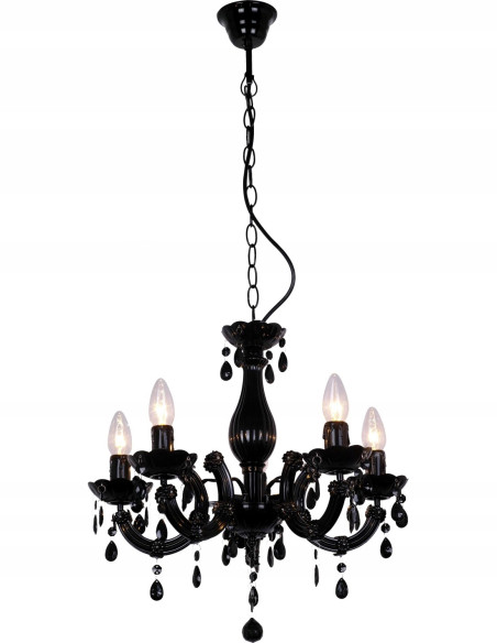 Lampa sufitowa glamour MAGNOLIA z kryształowymi detalami, 5 źródeł światła, czarna, elegancka ozdoba do wnętrz