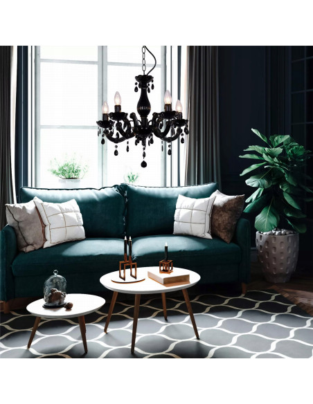 Lampa sufitowa glamour MAGNOLIA z kryształowymi detalami, 5 źródeł światła, czarna, elegancka ozdoba do wnętrz