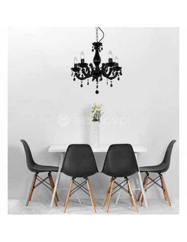 Lampa sufitowa glamour MAGNOLIA z kryształowymi detalami, 5 źródeł światła, czarna, elegancka ozdoba do wnętrz