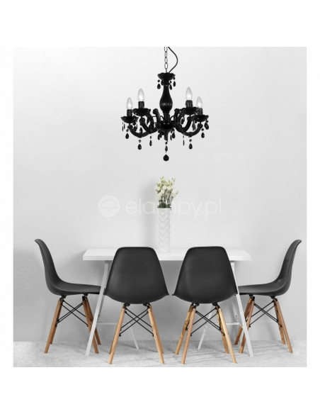 Lampa sufitowa glamour MAGNOLIA z kryształowymi detalami, 5 źródeł światła, czarna, elegancka ozdoba do wnętrz