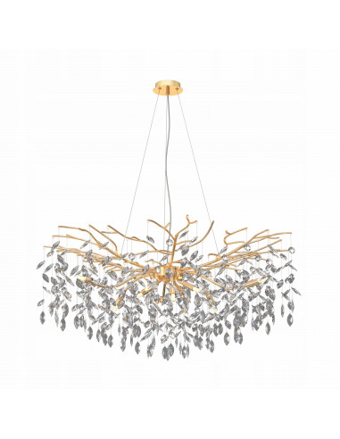 Lampa wisząca CINDY z drewnianym akcentem i złotymi detalami – elegancki element do salonu, jadalni i biura.