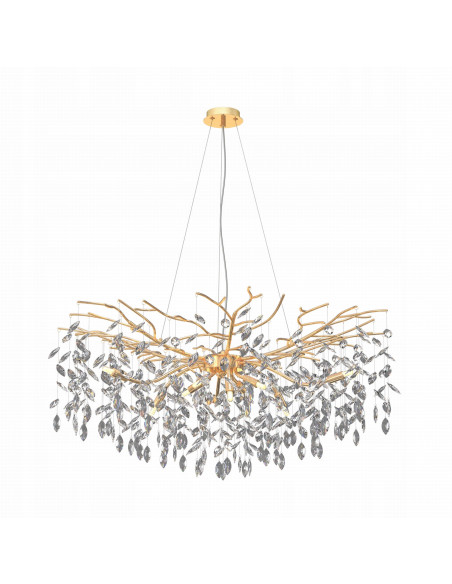 Lampa wisząca CINDY z drewnianym akcentem i złotymi detalami – elegancki element do salonu, jadalni i biura.