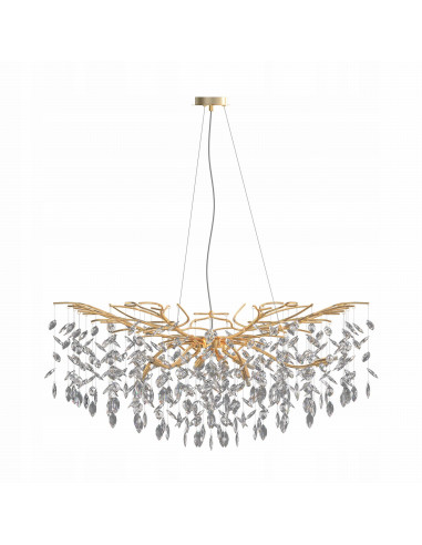 Lampa wisząca CINDY z drewnianym akcentem i złotymi detalami – elegancki element do salonu, jadalni i biura.