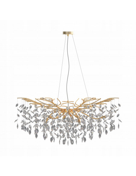 Lampa wisząca CINDY z drewnianym akcentem i złotymi detalami – elegancki element do salonu, jadalni i biura.