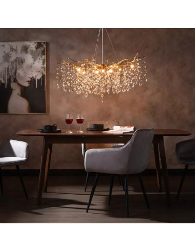 Lampa wisząca CINDY z drewnianym akcentem i złotymi detalami – elegancki element do salonu, jadalni i biura.