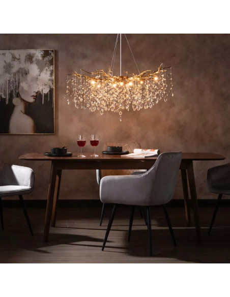 Lampa wisząca CINDY z drewnianym akcentem i złotymi detalami – elegancki element do salonu, jadalni i biura.