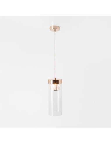 Lampa wisząca GEM w kształcie walca - nowoczesny zwis z regulacją wysokości i złotym wykończeniem do eleganckich wnętrz