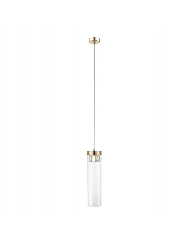 Lampa wisząca GEM w kształcie walca - nowoczesny zwis z regulacją wysokości i złotym wykończeniem do eleganckich wnętrz