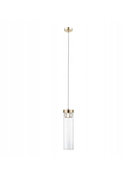 Lampa wisząca GEM w kształcie walca - nowoczesny zwis z regulacją wysokości i złotym wykończeniem do eleganckich wnętrz