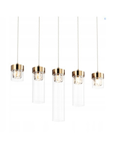 Lampa sufitowa GEM w złotym kolorze z pięcioma kloszami piramidalnymi do nowoczesnych wnętrz, elegancki element dekoracyjny 2