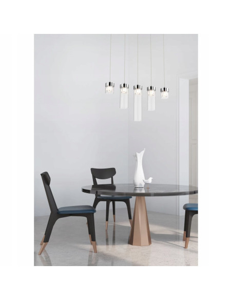 Lampa sufitowa GEM w złotym kolorze z pięcioma kloszami piramidalnymi do nowoczesnych wnętrz, elegancki element dekoracyjny