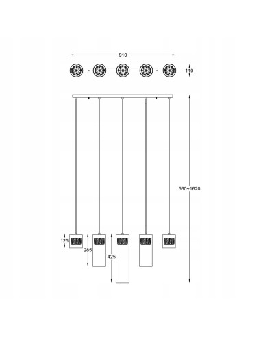 Lampa sufitowa GEM w złotym kolorze z pięcioma kloszami piramidalnymi do nowoczesnych wnętrz, elegancki element dekoracyjny