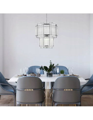 Lampa wisząca SERGIO z chromowanymi detalami i szklanymi ściankami - nowoczesne oświetlenie do eleganckich wnętrz