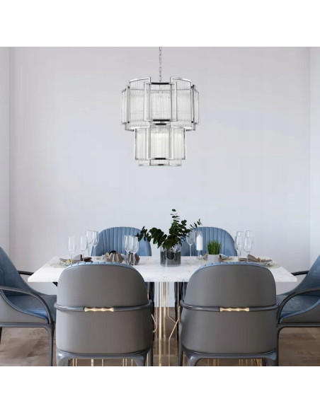 Lampa wisząca SERGIO z chromowanymi detalami i szklanymi ściankami - nowoczesne oświetlenie do eleganckich wnętrz