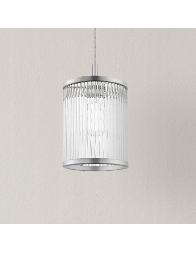 Lampa wisząca SERGIO w stylu nowoczesnym, cylindryczna, aluminium i szkło, E14, srebrna/bezbarwna, idealna do każdego wnętrza.
