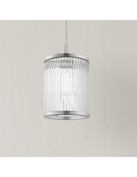 Lampa wisząca SERGIO w stylu nowoczesnym, cylindryczna, aluminium i szkło, E14, srebrna/bezbarwna, idealna do każdego wnętrza.
