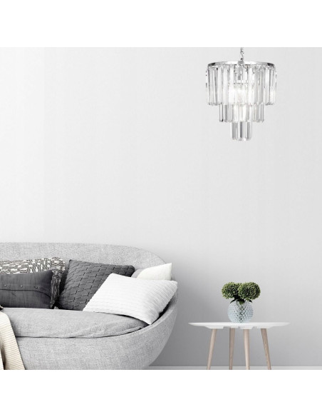Lampa wisząca kryształowa AMEDEO z metalowym wykończeniem - elegancka dekoracja do jadalni, salonu i biura